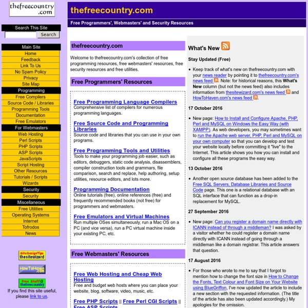 Thefreecountry.com: Free Programmers' Resources, Free Webmasters' Resources, Free Security Resources