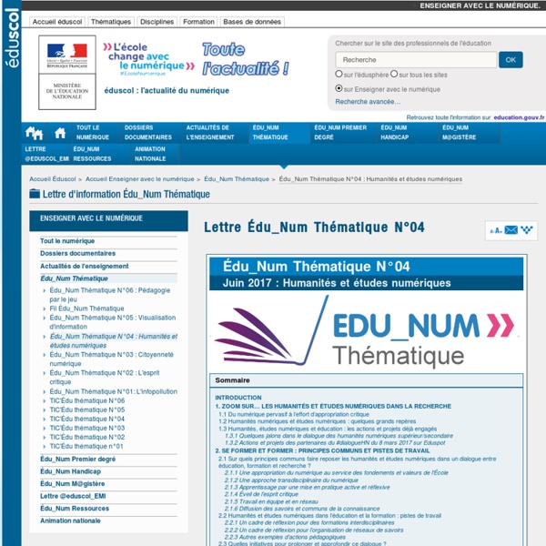 Lettre Édu_Num Thématique N°04 — Humanités et études numériques