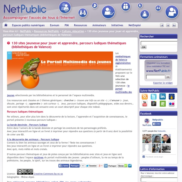 130 sites jeunesse pour jouer et apprendre, parcours ludiques thématiques (bibliothèques de Valence)