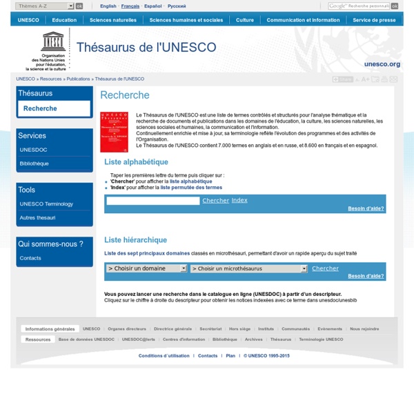 Thésaurus de l’UNESCO – descripteurs en français, anglais, espagnol et russe