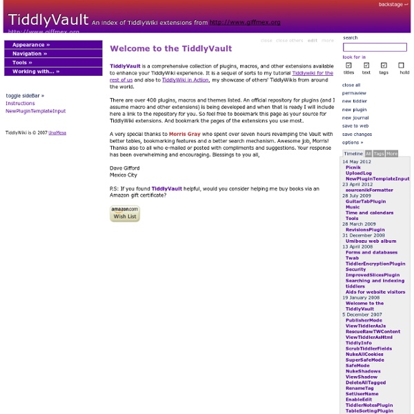 TiddlyVault - An index of TiddlyWiki extensions from