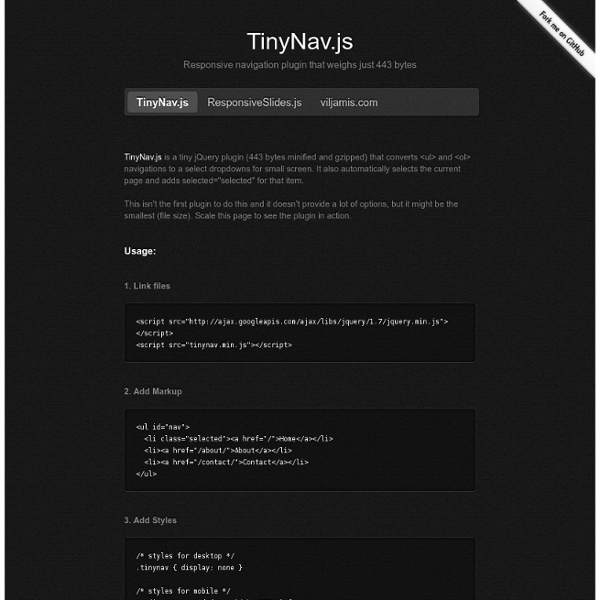 TinyNav.js · Convert navigation to a select dropdown on small screen