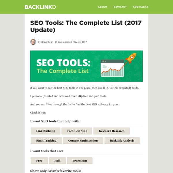 RT @Backlinko "New guide at Backlinko: SEO Tools: The Complete List (131 Tools)   
