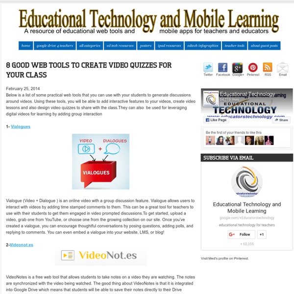 Educational Technology and Mobile Learning: 8 Good Web Tools to Create Video Quizzes for Your Class