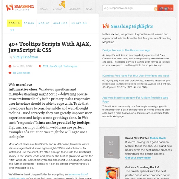 40 Tooltips Scripts With AJAX, JavaScript & CSS - Smashing Magazine