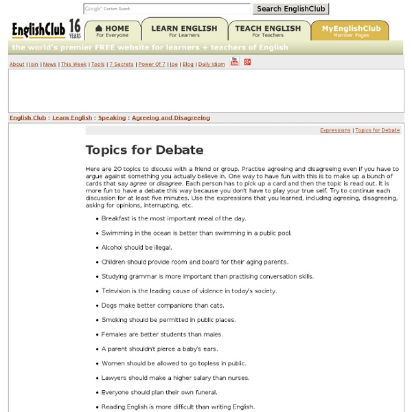 Topics for Debate in English