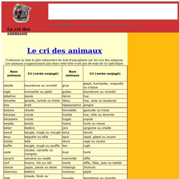 Tous les noms de cri des animaux