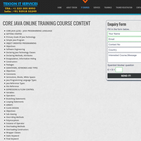JAVA Online training Best JAVA Online Training Company