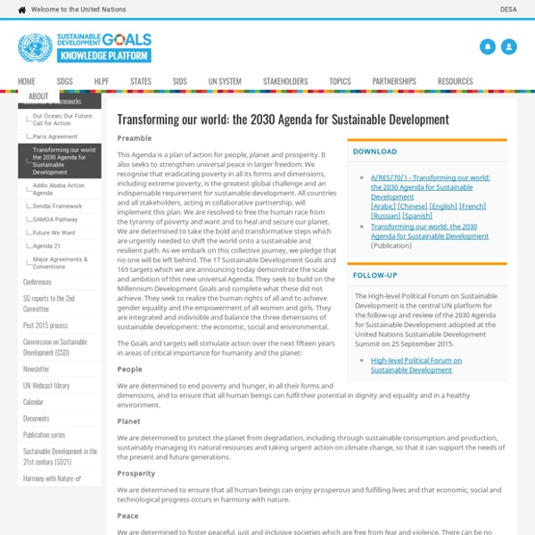 Transforming our world: the 2030 Agenda for Sustainable Development