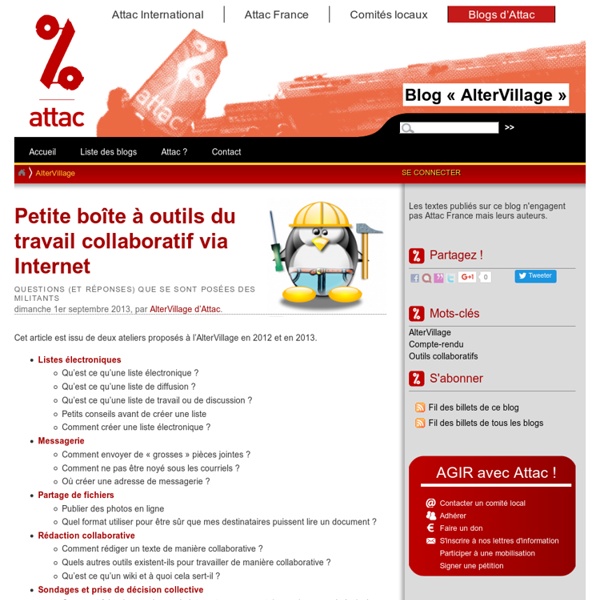 Petite boîte à outils du travail collaboratif via Internet - Les blogs d'Attac