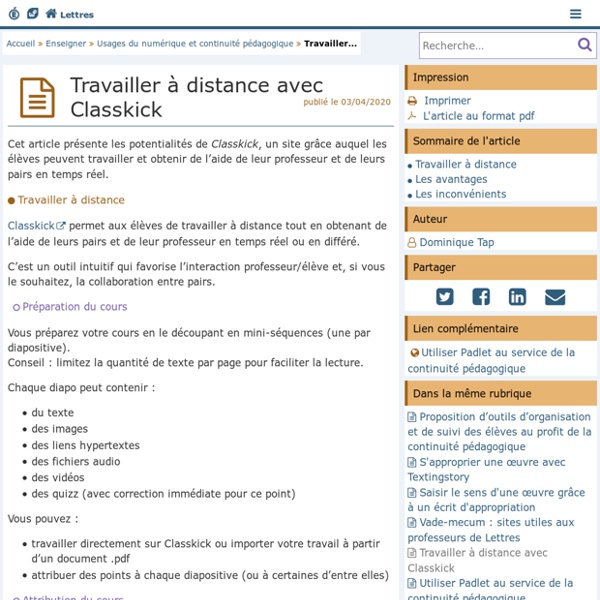 Classkick, une application intéressante pour le travail à distance - Lettres