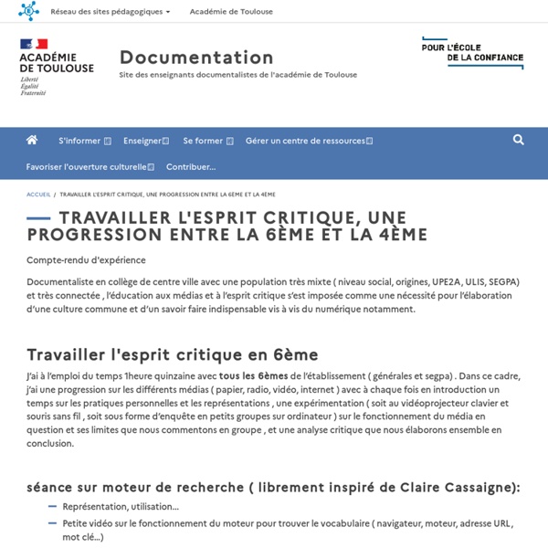 Travailler l'esprit critique, une progression entre la 6ème et la 4ème