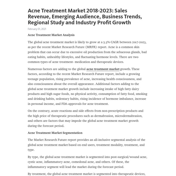 Acne Treatment Market 2018-2023: Sales Revenue, Emerging Audience, Business Trends, Regional Study and Industry Profit Growth – Telegraph