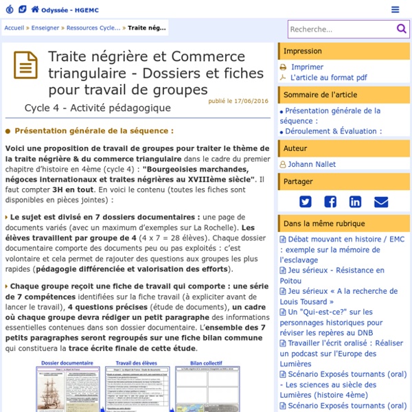 Traite négrière et Commerce triangulaire - Dossiers et fiches pour travail de groupes - Odyssée : Histoire Géographie EMC