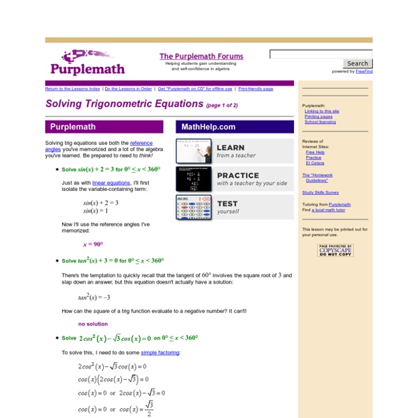 (1) Solving Trigonometric Equations