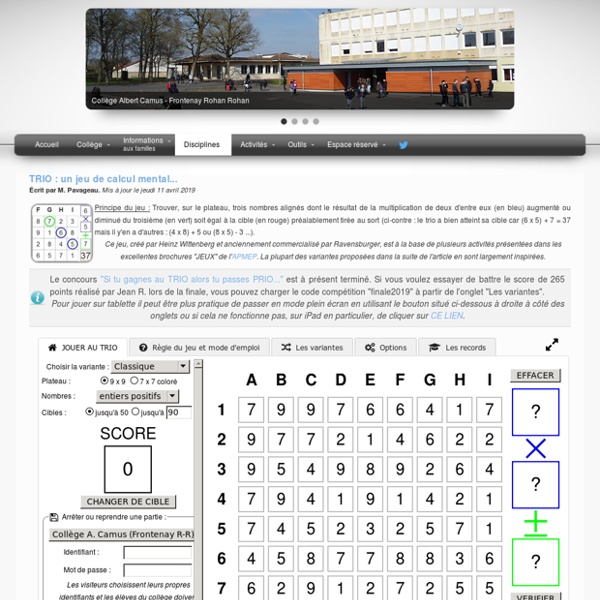 TRIO : un jeu de calcul mental...