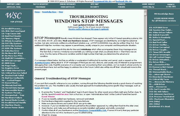 Troubleshooting Windows STOP Messages