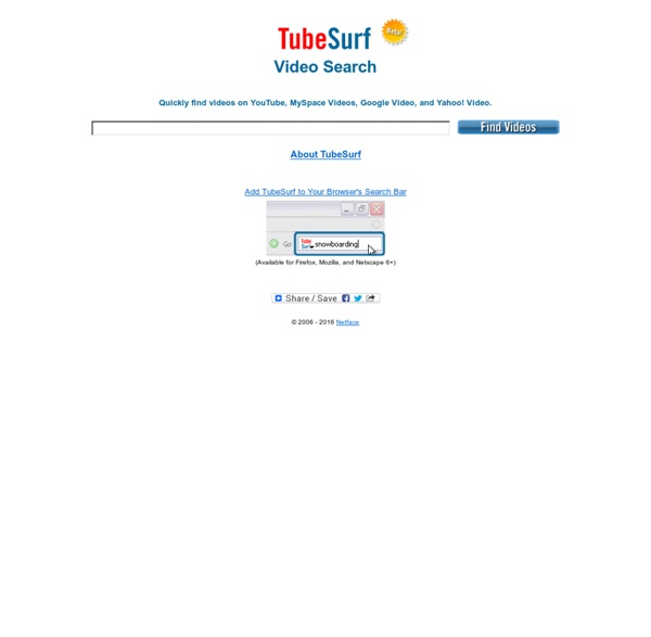 TubeSurf Video Search - Find Videos on YouTube, MySpace Videos, Google Video, and Yahoo! Video. Search and Have Fun! :)