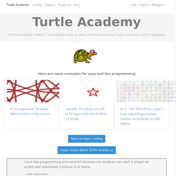 Turtle Academy - learn logo programming in your browser free programming materials for kids