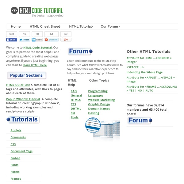 HTML Code Tutorial - Free Reference Guide for Help with HTML Tags Including Form, Frames, Tables, and more!