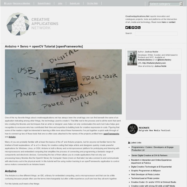 Arduino + Servo + openCV Tutorial [#openFrameworks] by Joshua Noble