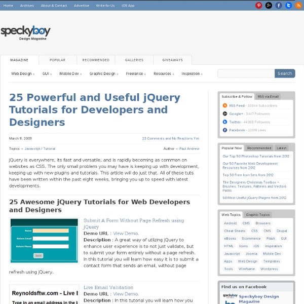 25 Powerful and Useful jQuery Tutorials for Developers and Designers