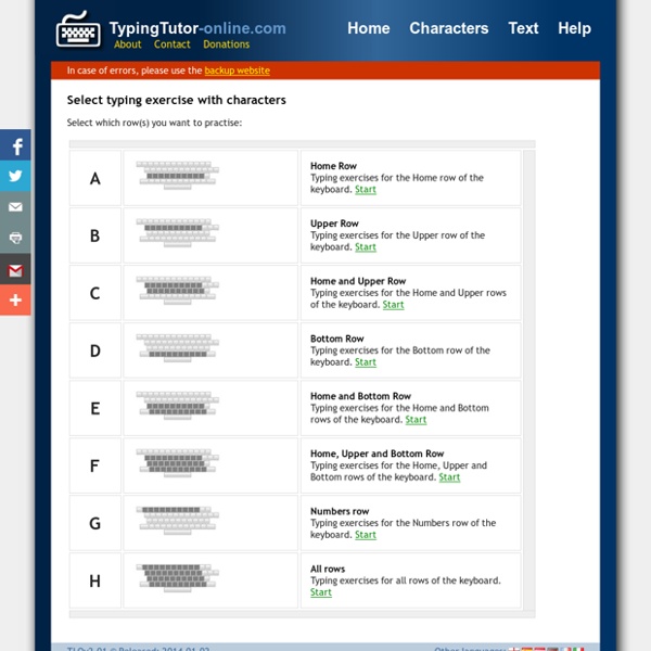 Typing Tutor Online: Select typing exercise with characters