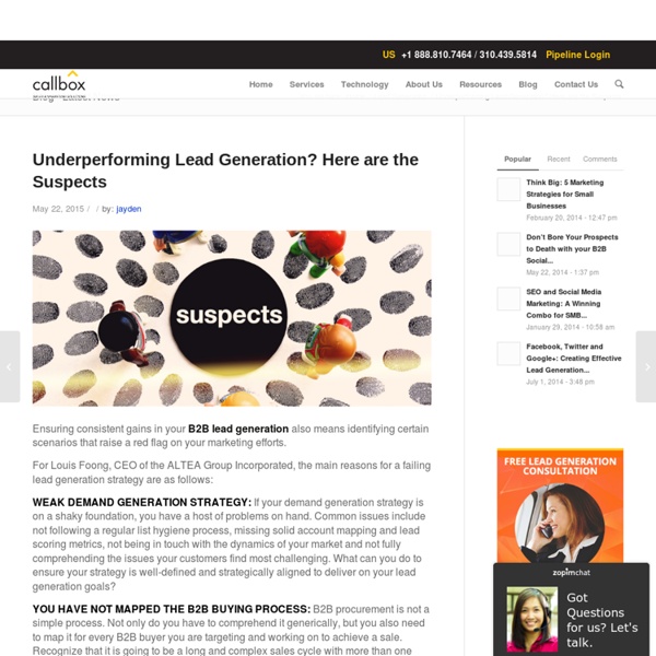 Underperforming Lead Generation? Here are the Suspects