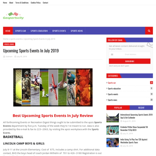 Upcoming Sports Events In July 2019