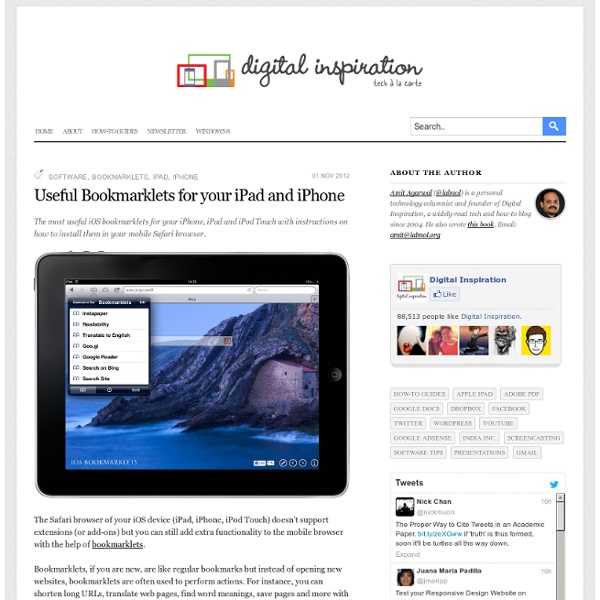 Useful Bookmarklets for your iPad, iPhone and iPod Touch Browser