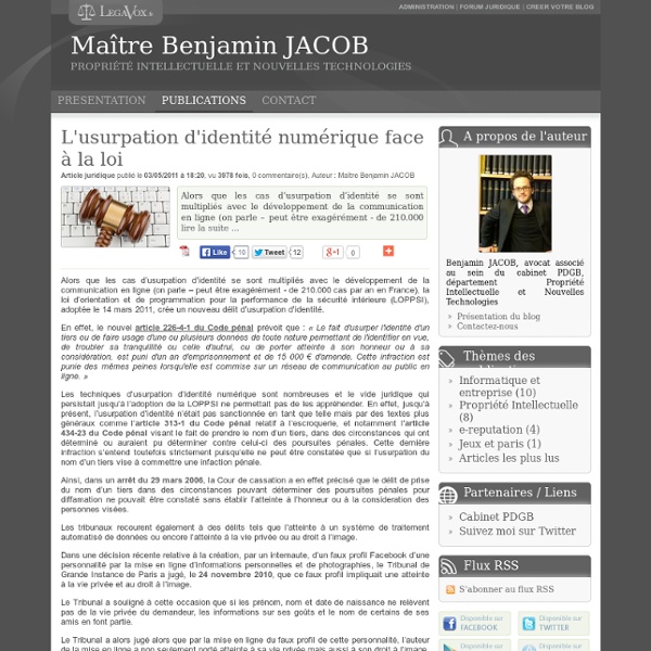 L'usurpation d'identité numérique face à la loi - Maître benjamin jacob