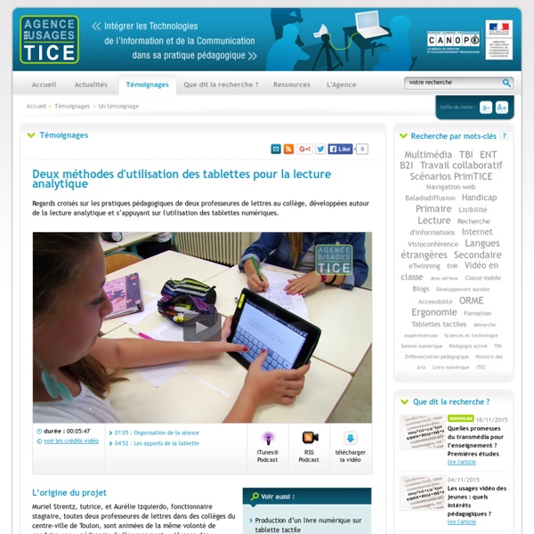 L'Agence nationale des Usages des TICE - Deux méthodes d'utilisation des tablettes pour la lecture analytique