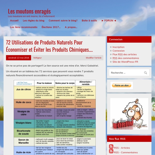 72 Utilisations de Produits Naturels Pour Économiser et Éviter les Produits Chimiques…. – Les moutons enragés