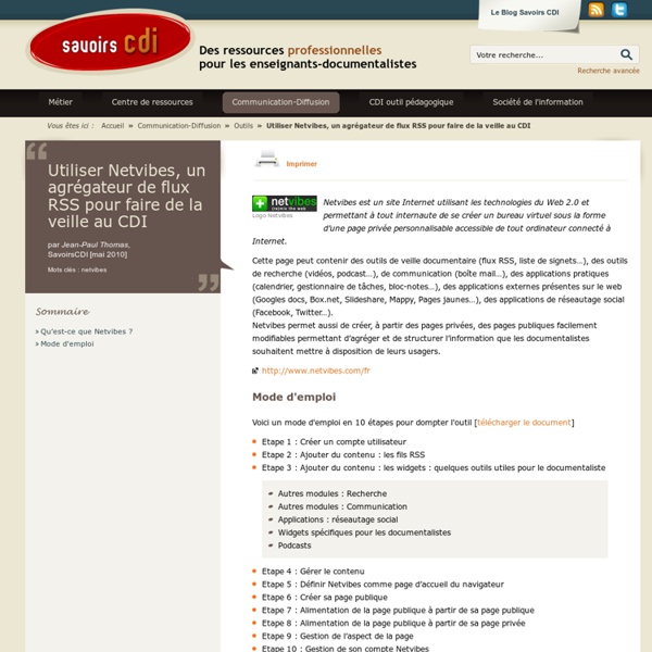 Utiliser Netvibes, un agrégateur de flux RSS pour faire de la veille au CDI