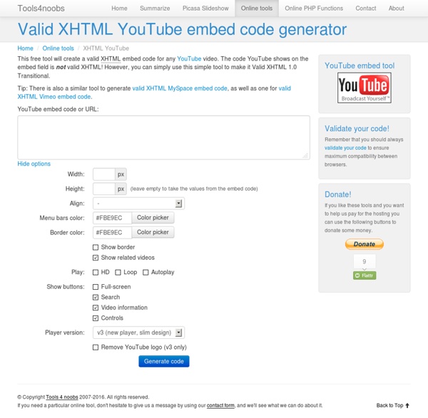 Valid XHTML YouTube embed code generator