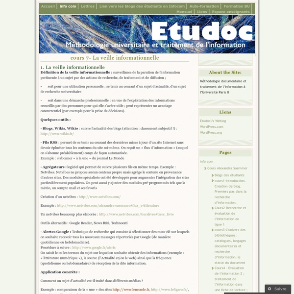 Cours 7- La veille informationnelle « Etudoc’s Weblog