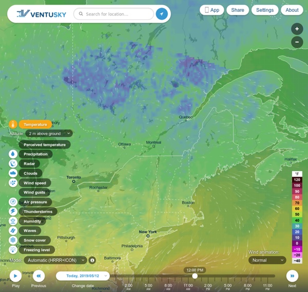 VentuSky - Wind, Rain and Temperature Maps