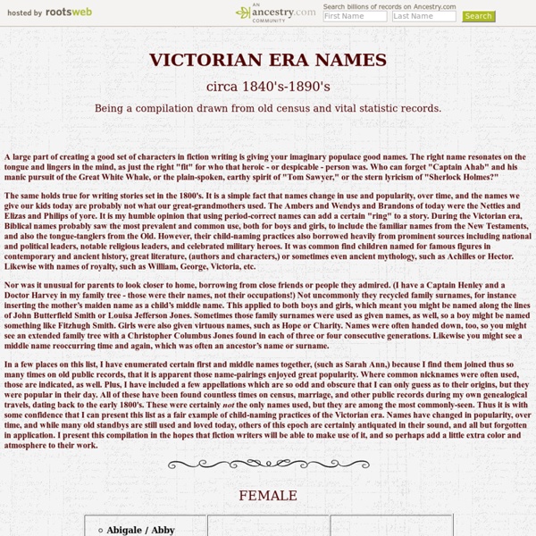 Victorian Era Names, A Writers Guide
