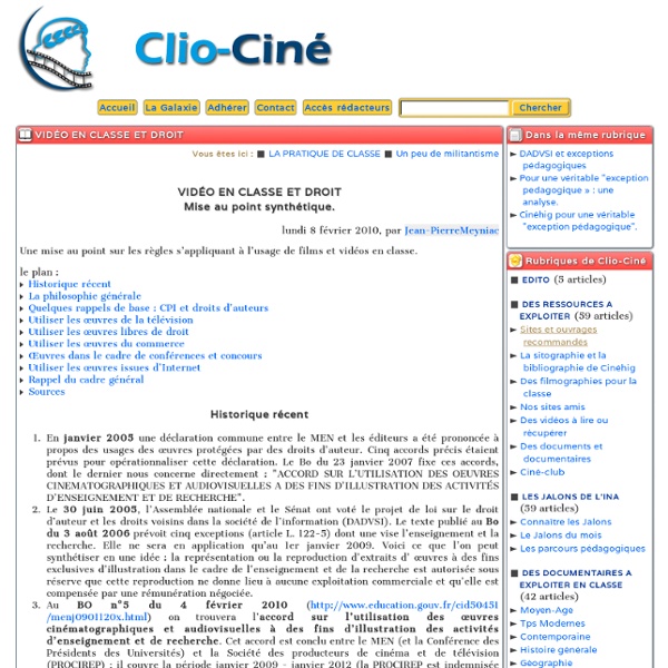 Vidéo en classe et droit - Clio-Ciné