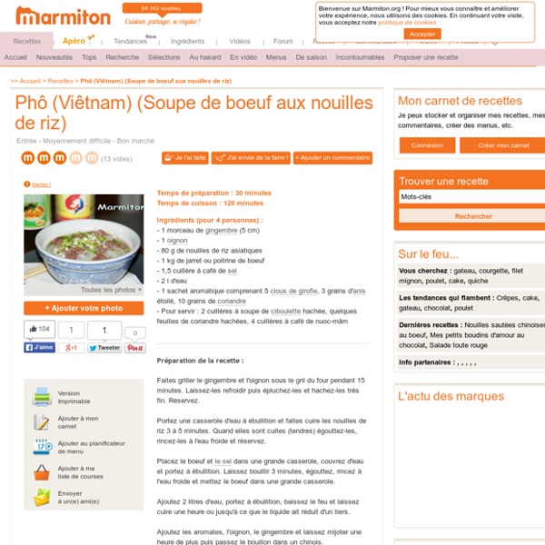 Phô (Viêtnam) (Soupe de boeuf aux nouilles de riz) - Recette de cuisine Marmiton : une recette