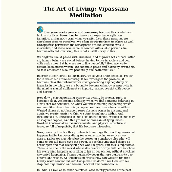 The Art of Living: Vipassana Meditation