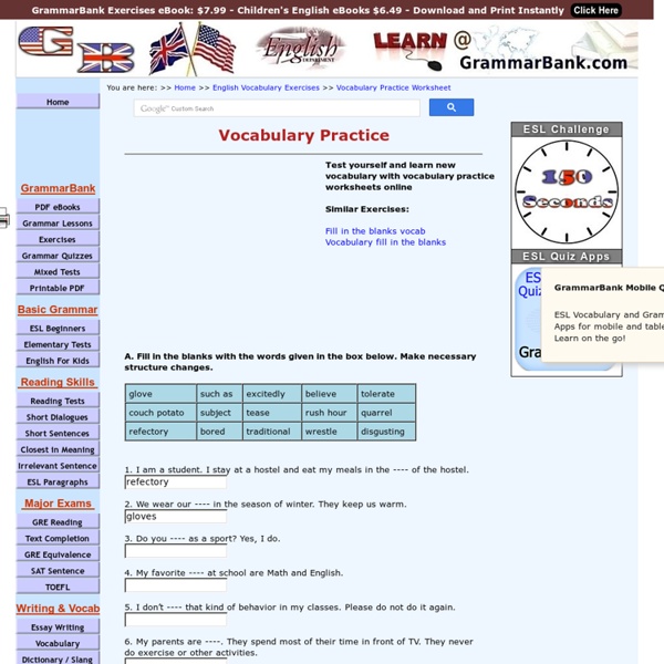 Vocabulary Practice With Answers