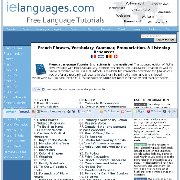 French Tutorials Index: Basic Phrases, Vocabulary, Grammar, and Pronunciation with MP3s and Exercises