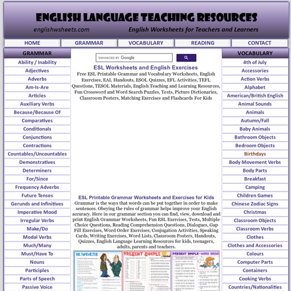 ESL Printable Grammar and Vocabulary Worksheets For Kids | Pearltrees