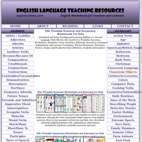 ESL Printable Grammar and Vocabulary Worksheets and Exercises For Kids