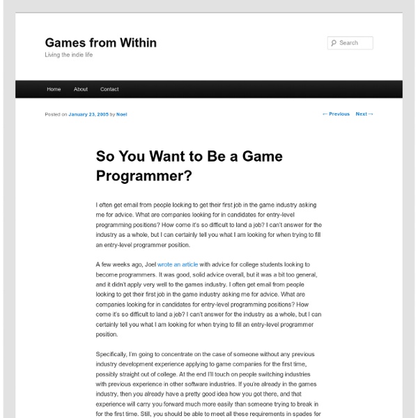 So You Want to Be a Game Programmer?