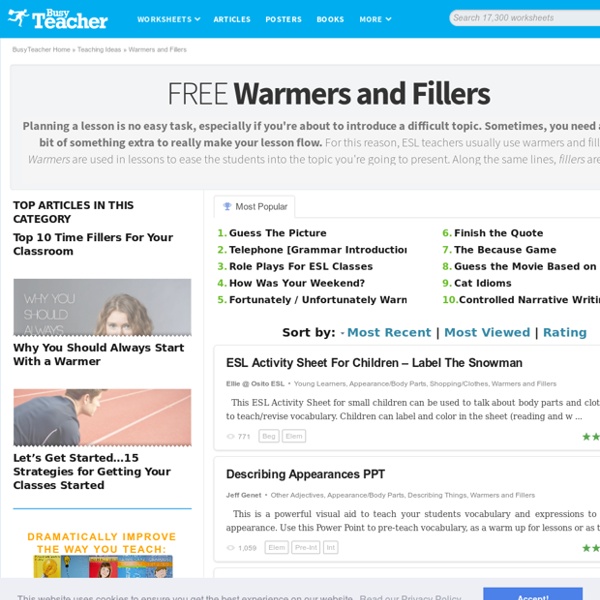 360 FREE Warmers, Ice-Breakers and Fillers For The ESL Classroom