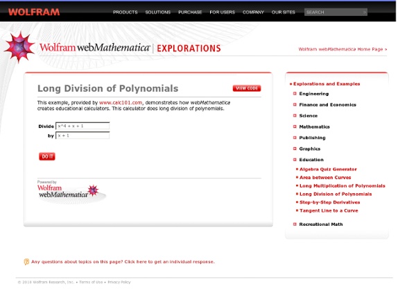 WebMathematica Explorations: Long Division of Polynomials