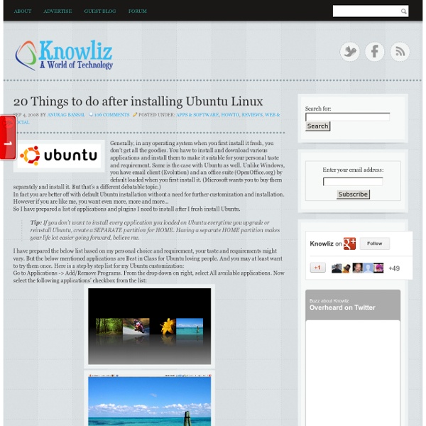 20 Things to do after installing Ubuntu Linux