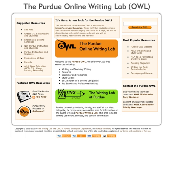 Welcome to the Purdue University Online Writing Lab (OWL)